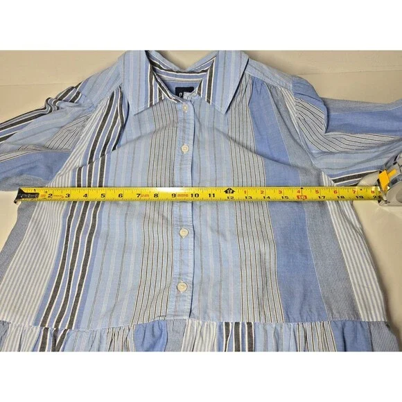 Gap Blue Striped Tiered Puff Sleeve Mini Shirt Dress S Academia Patchwork Prep - Picture 6 of 7